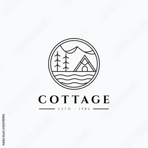 Wallpaper Mural Tourism minimalist line art cabin vector illustration logo design. Simple modern cottage logo concept. Torontodigital.ca