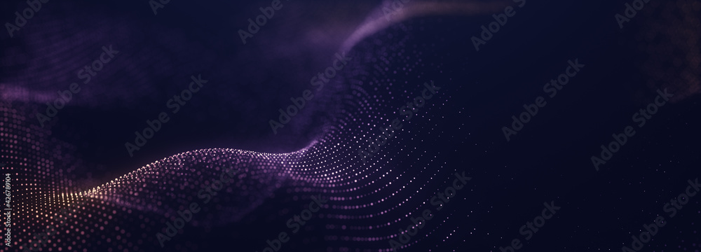 Abstract digital wave technology with flowing particles. Connection ...