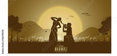 Traditional background for religious holiday festival of Assamese New Year Bihu.