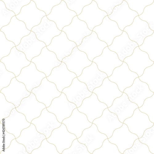 Geometric of spline diagonal tile pattern. Design wire of seamless gold on white background. Design print for illustration, textile, texture, wallpaper, background.