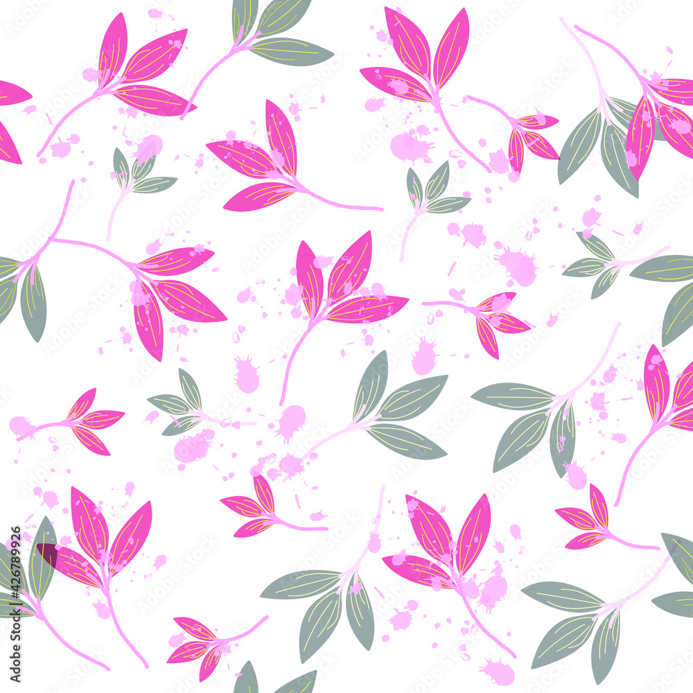 fabric design repeated floral pattern, seamless pattern. pink, black leaves and roses vector illustration textile. water color design.