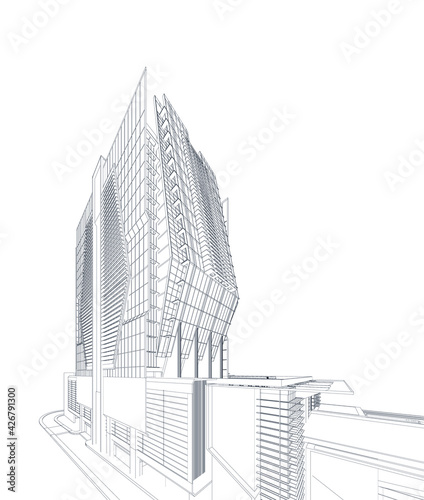 3d wireframe of building. sketch design.Vector