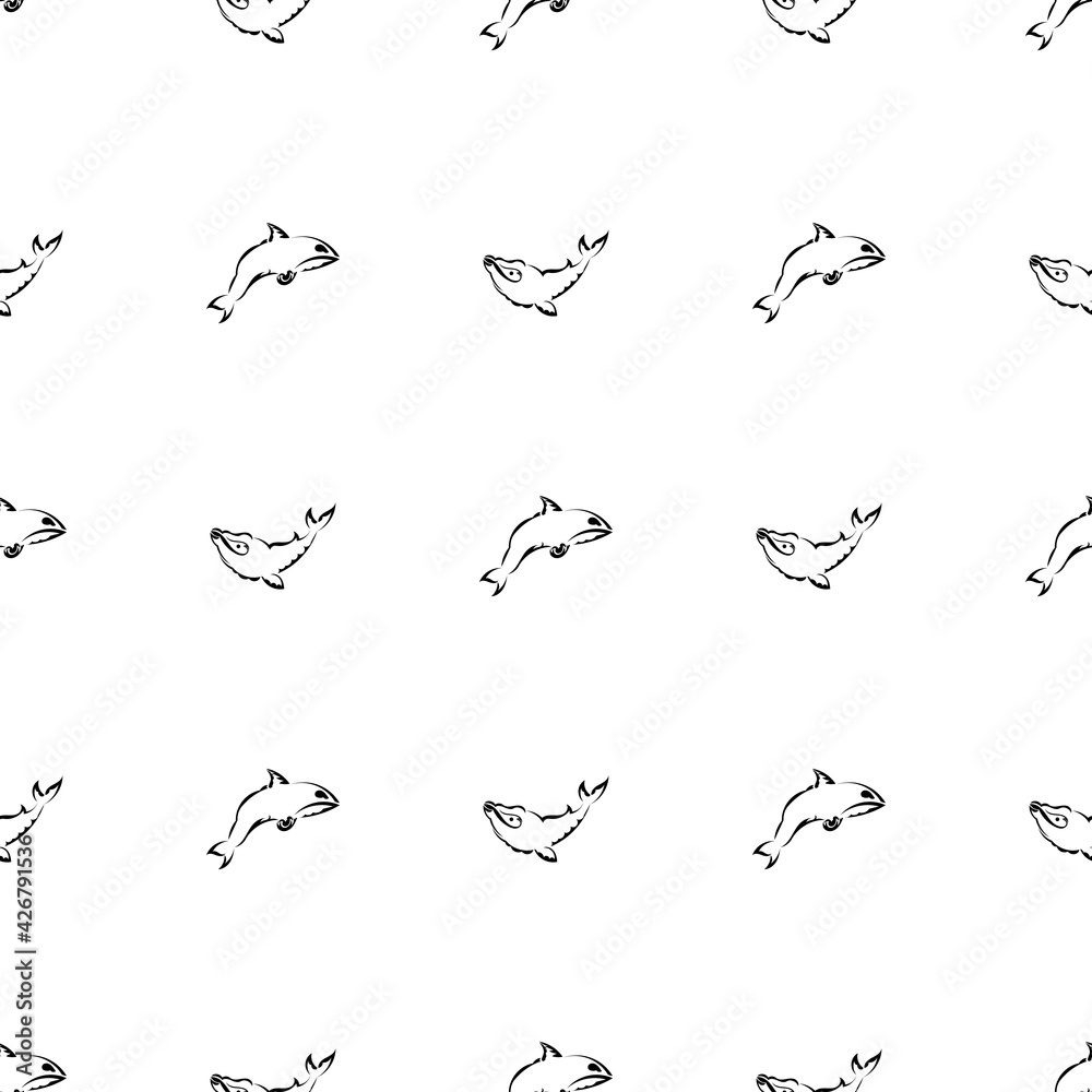 Seamless Black and White Pattern with Whales in Simple Style. Good for backgrounds and prints. Vector illustration. Seamless Black and White Pattern with Whales in Simple Style. Good for backgrounds and prints. Vector illustration.