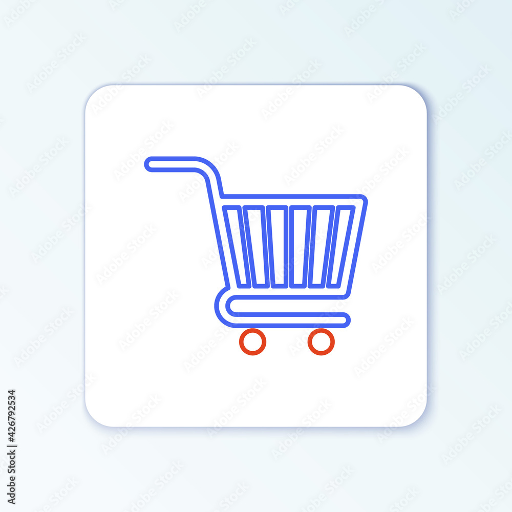 Line Shopping cart icon isolated on white background. Online buying concept. Delivery service sign. Supermarket basket symbol. Colorful outline concept. Vector Line Shopping cart icon isolated on white background. Online buying concept. Delivery service sign. Supermarket basket symbol. Colorful outline concept. Vector