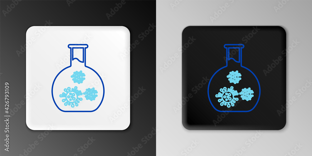 Line Laboratory glass test tube with virus and bacteria icon isolated on grey background. Analysis microorganism, research, diagnosis. Colorful outline concept. Vector Line Laboratory glass test tube with virus and bacteria icon isolated on grey background. Analysis microorganism, research, diagnosis. Colorful outline concept. Vector