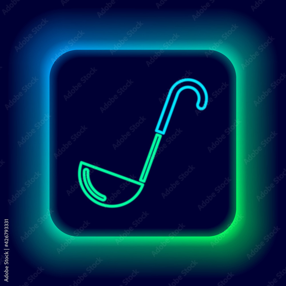 Glowing neon line Kitchen ladle icon isolated on black background. Cooking utensil. Cutlery spoon sign. Colorful outline concept. Vector Glowing neon line Kitchen ladle icon isolated on black background. Cooking utensil. Cutlery spoon sign. Colorful outline concept. Vector