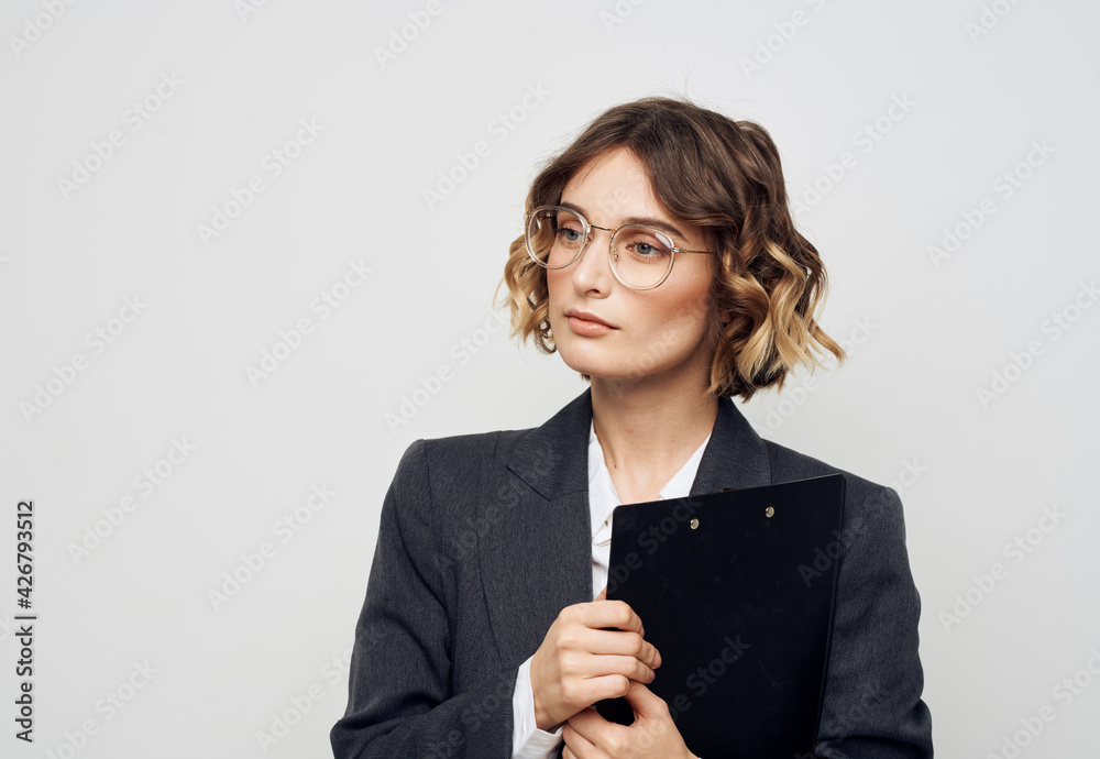 Woman in classic suit secretary business finance documents Woman in classic suit secretary business finance documents