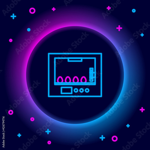 Glowing neon line Incubator for eggs icon isolated on black background. Colorful outline concept. Vector