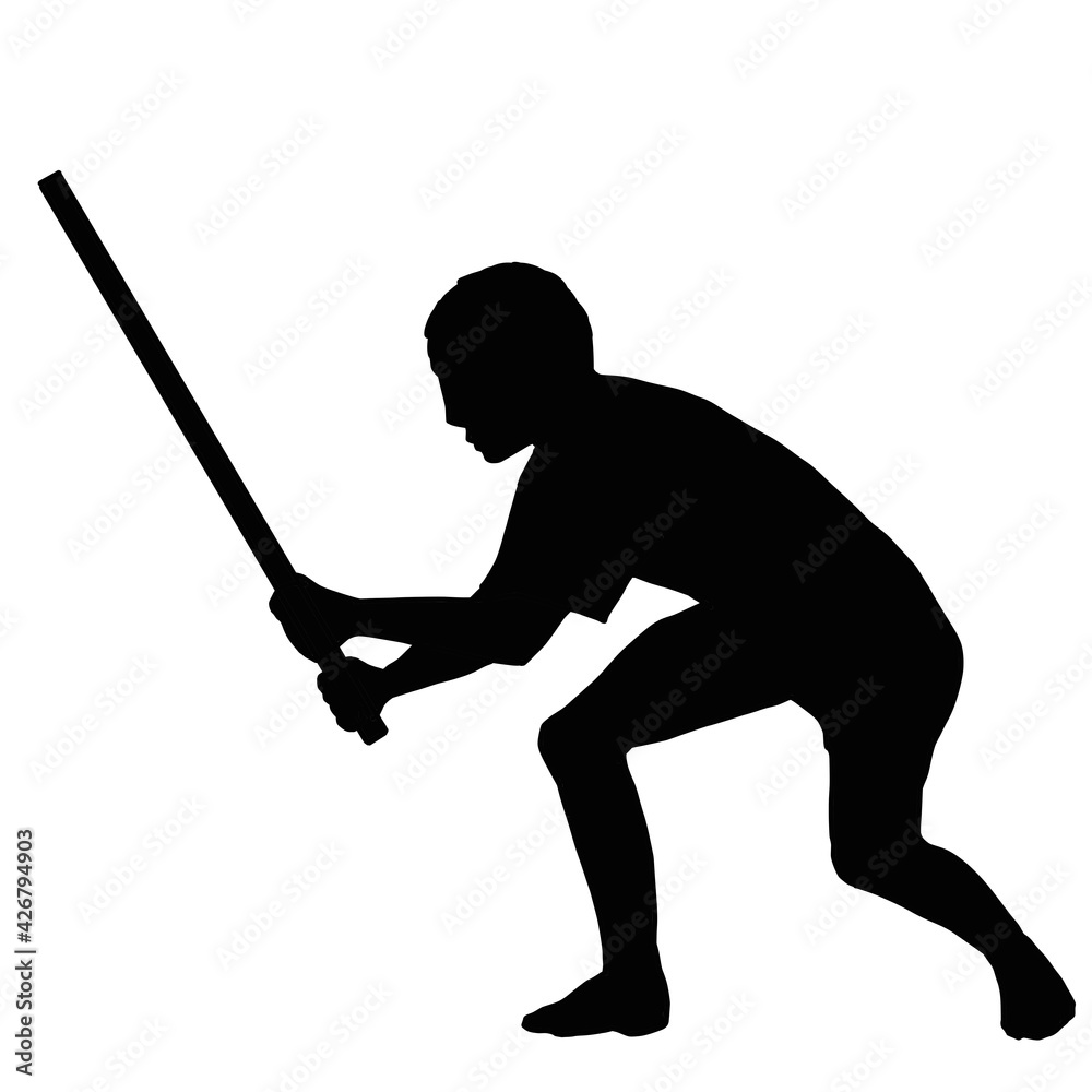 棒を持って身構える男性の黒のシルエットのイラスト Stock Illustration Adobe Stock