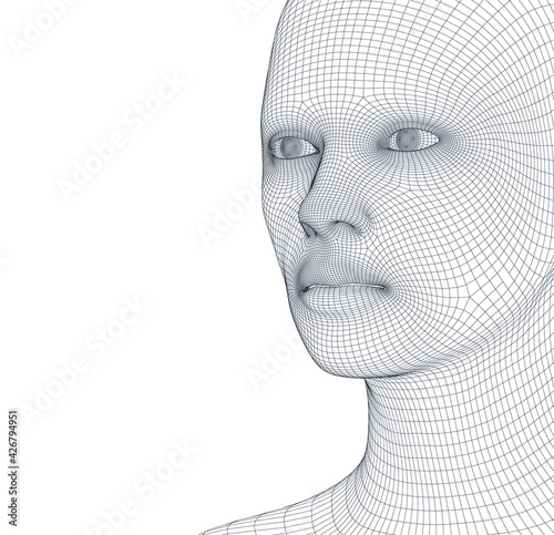 Vector concept or conceptual 3D wireframe Cartoon human female