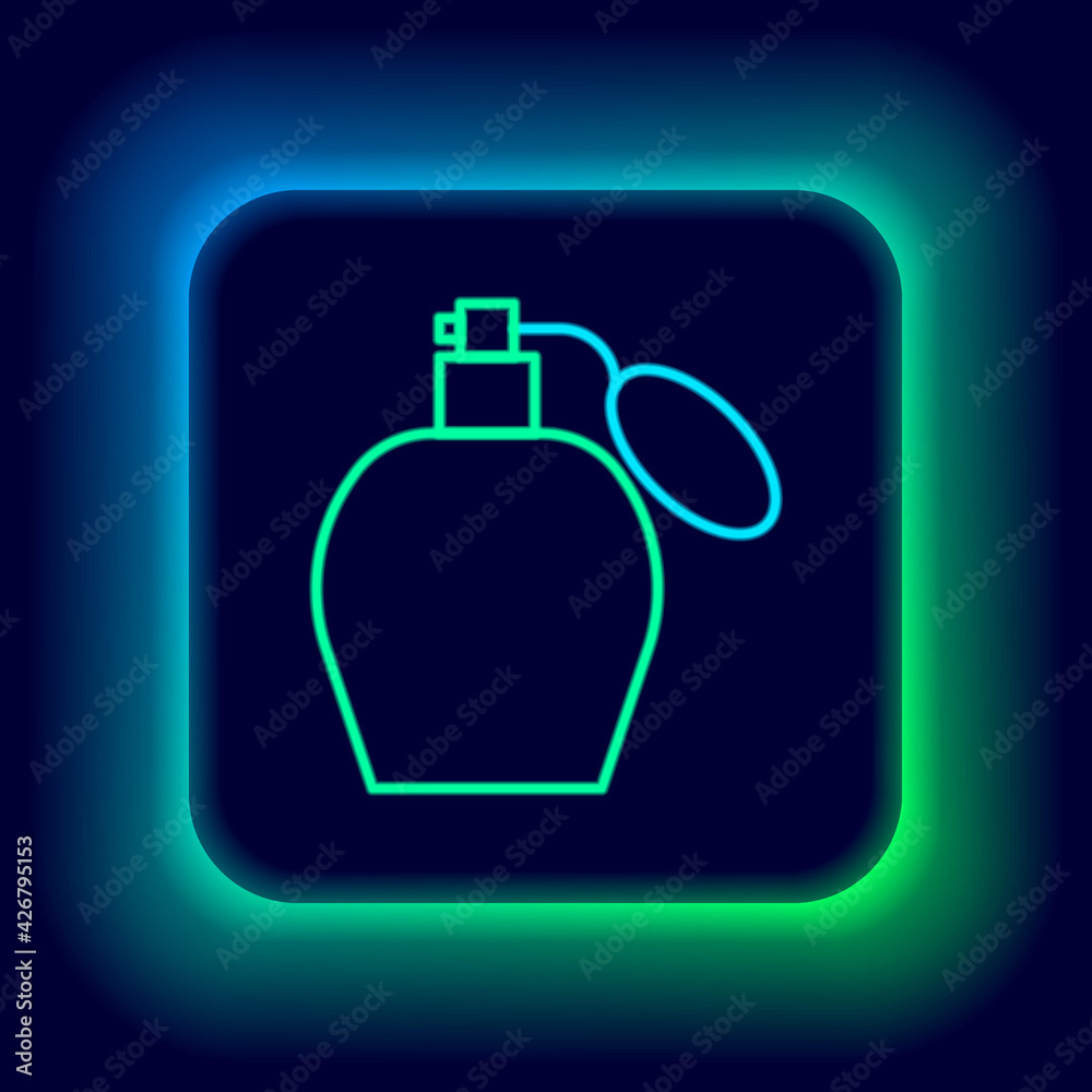 Glowing neon line Perfume icon isolated on black background. Colorful outline concept. Vector Glowing neon line Perfume icon isolated on black background. Colorful outline concept. Vector