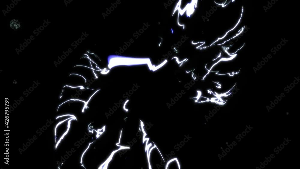 3D animation of growing DNA. The light is dim. Over look. Zoom out shot. The surface is black, and electric current through it.
