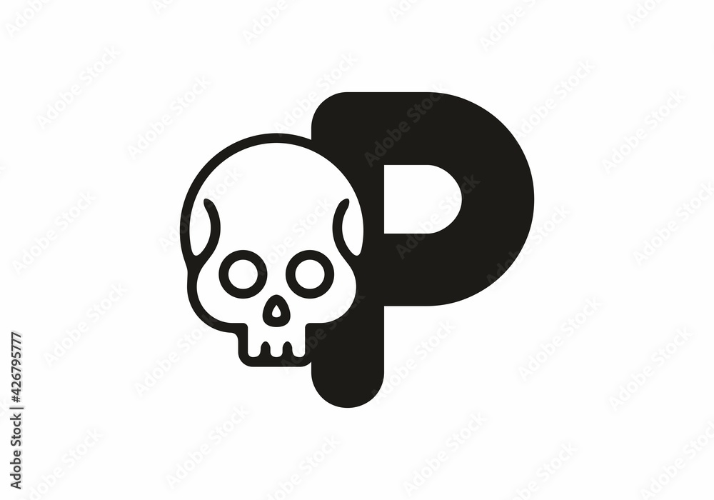 Black P initial letter with skull head Black P initial letter with skull head