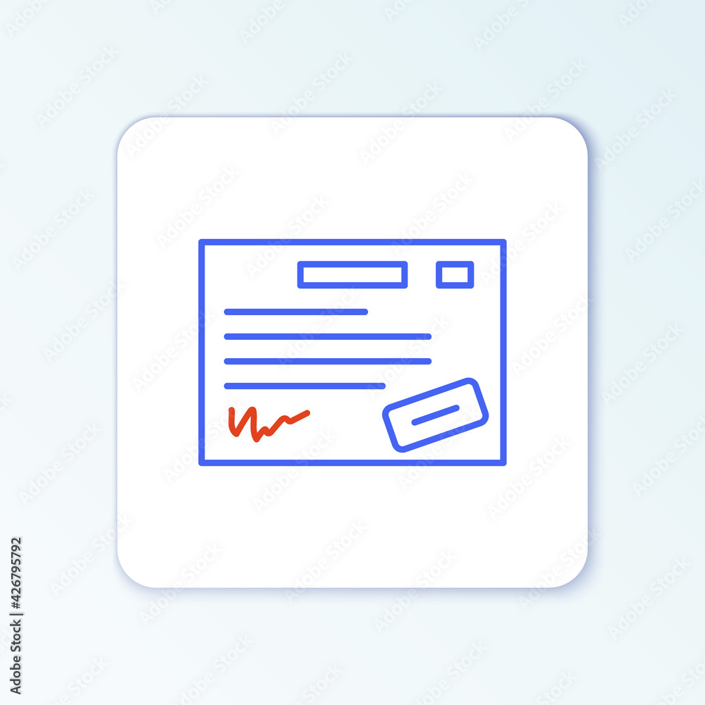 Line Warranty certificate template icon isolated on white background. Colorful outline concept. Vector Line Warranty certificate template icon isolated on white background. Colorful outline concept. Vector