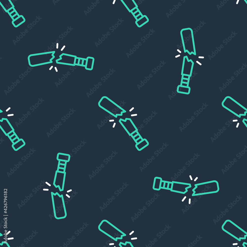Line Broken baseball bat icon isolated seamless pattern on black background. Vector