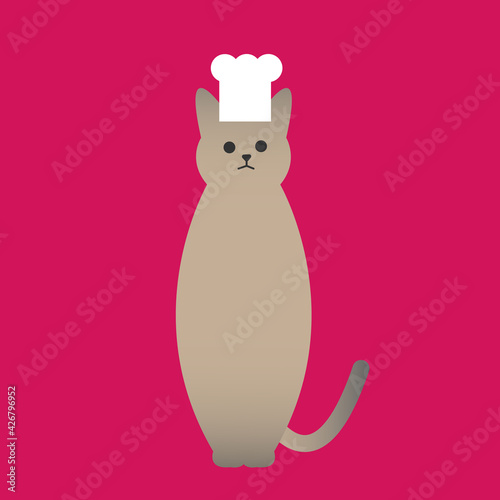 コック帽をかぶった茶色の猫のイラスト 
Sitting brown cat with chef hat