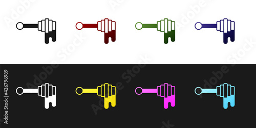 Set Honey dipper stick with dripping honey icon isolated on black and white background. Honey ladle. Vector