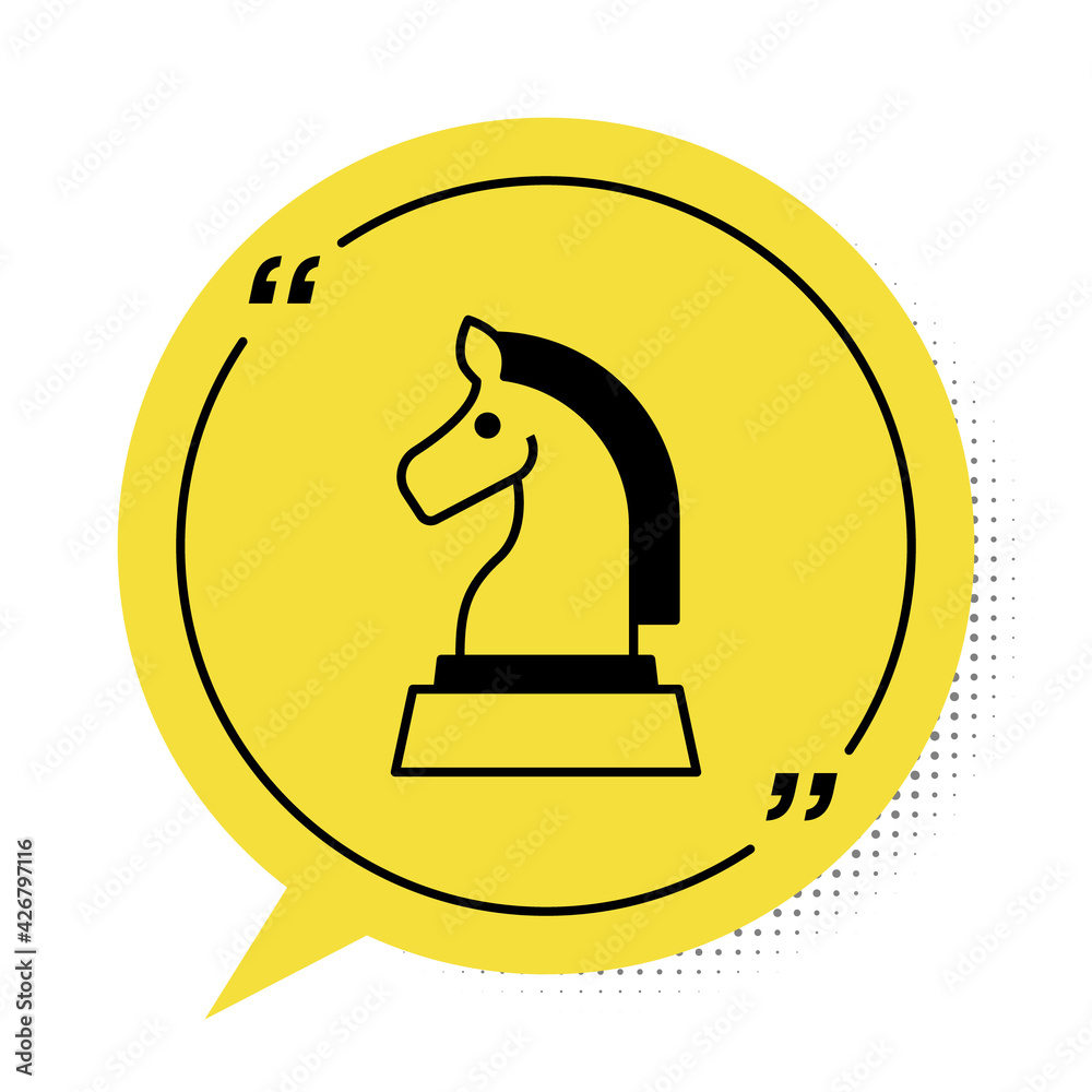 Black Chess icon isolated on white background. Business strategy. Game, management, finance. Yellow speech bubble symbol. Vector Black Chess icon isolated on white background. Business strategy. Game, management, finance. Yellow speech bubble symbol. Vector