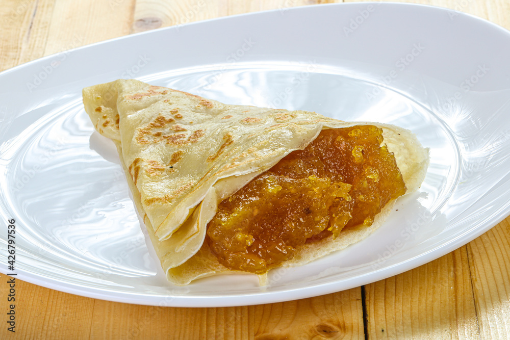 Delicous pancake with fruit jam Delicous pancake with fruit jam