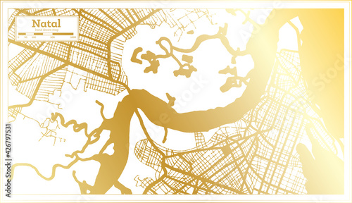 Natal Brazil City Map in Retro Style in Golden Color. Outline Map.