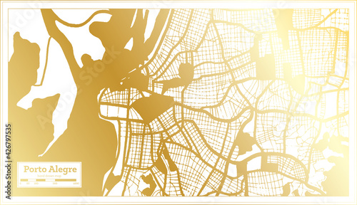 Porto Alegre Brazil City Map in Retro Style in Golden Color. Outline Map.