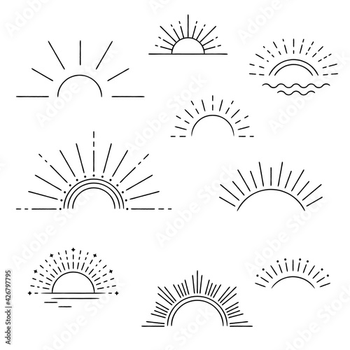 Hand drawn style sunburst frame set, Vector design elements