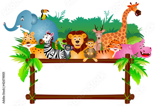 Animal frame with wild animals caroon vector
