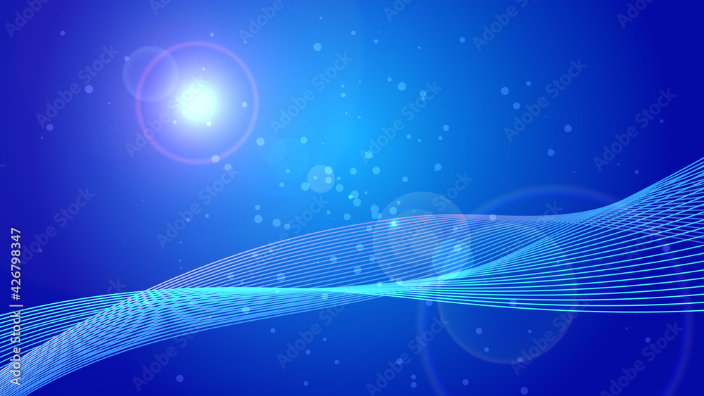 曲線とレンズフレアの青いアブストラクト背景素材 Stock イラスト Adobe Stock