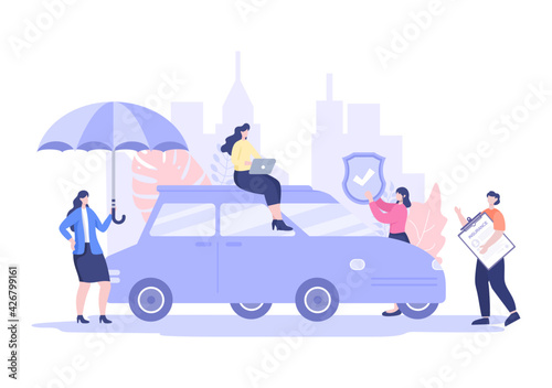 Car Insurance Concept Can Be Used As Protection For Vehicle Damage And Emergency Risks. Vector Illustration