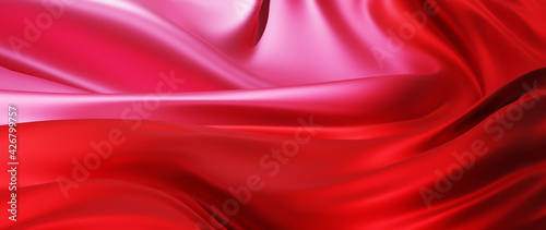 3d render of light and red silk. iridescent holographic foil. abstract art fashion background.