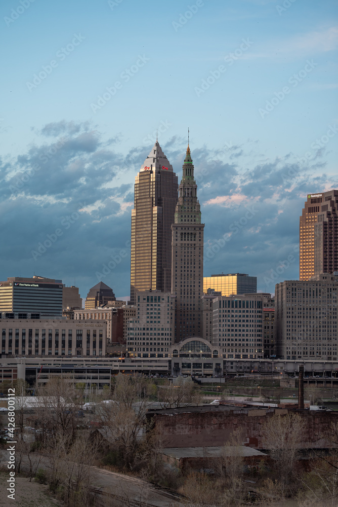 Cleveland ohio skyline at sunset