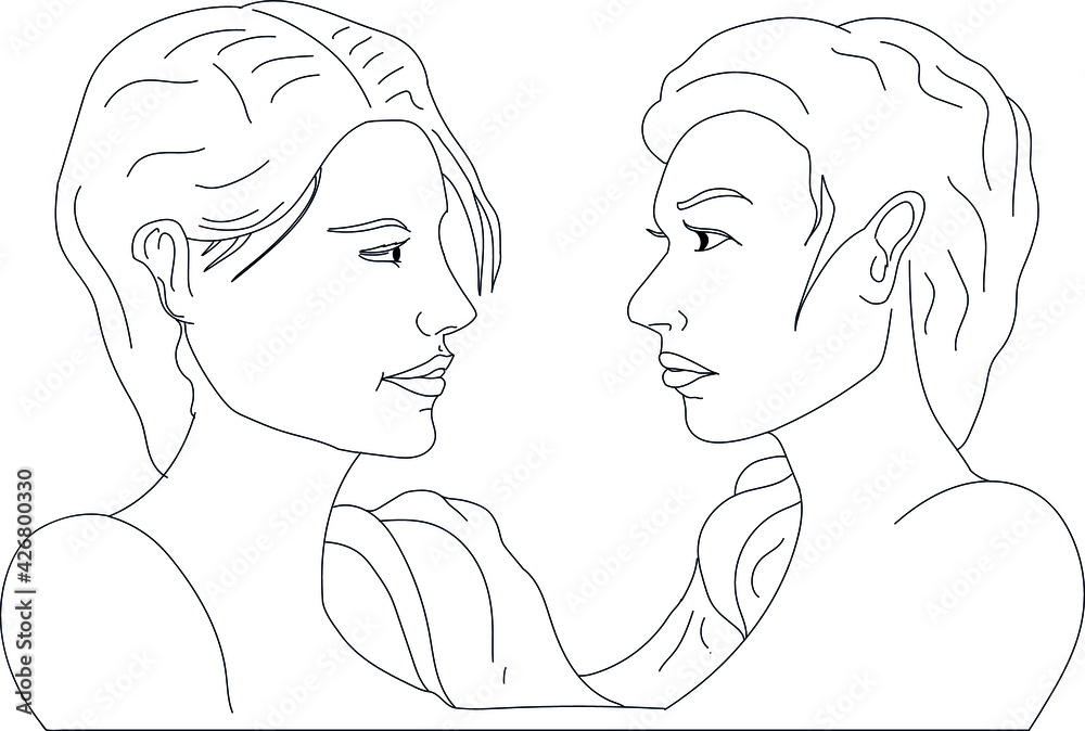 Two girls side by side. They love each other. Illustration. Vector image of girls Two girls side by side. They love each other. Illustration. Vector image of girls