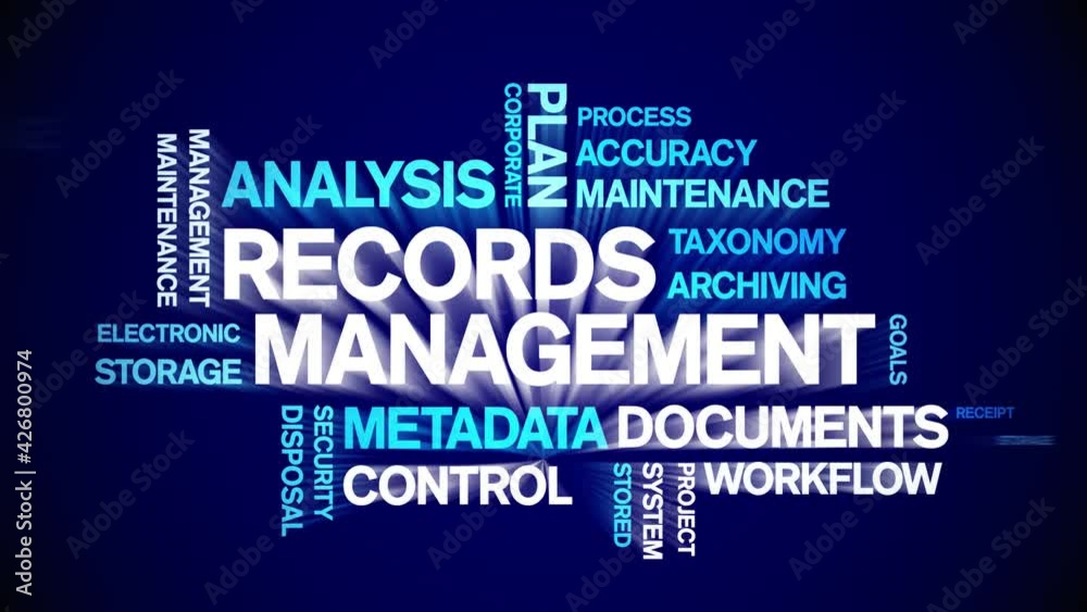 4k Records Management Animated Tag Word Cloud;Text Design Animation typography seamless loop.