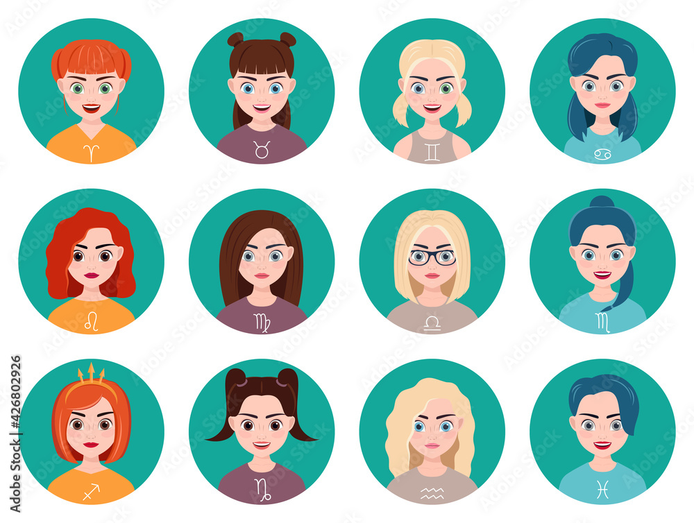 girls as zodiac signs, horoscope. vector illustration. girls as zodiac signs, horoscope. vector illustration.