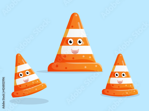 cute traffic cone cartoon character flat design