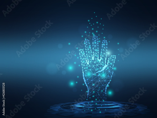 futuristic wire mesh low poly human hand