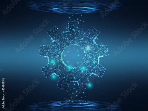 abstract futuristic wire mesh cog gear wheel technology