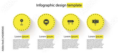Set Hospital road traffic, Stop sign, Road and Fire exit. Business infographic template. Vector