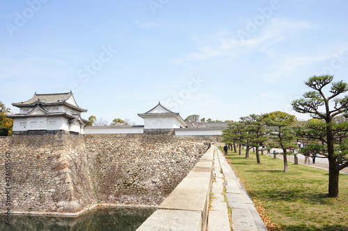 Otemon Gate of Osaka castle with pine tree in Osaka prefecture, Japan - 大阪城の大手門 お濠 日本 photo