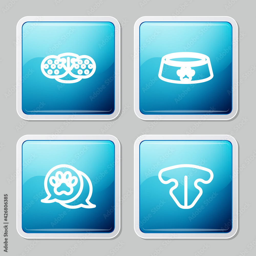 Set line Cat nose, Pet food bowl, Paw print and icon. Vector Set line Cat nose, Pet food bowl, Paw print and icon. Vector