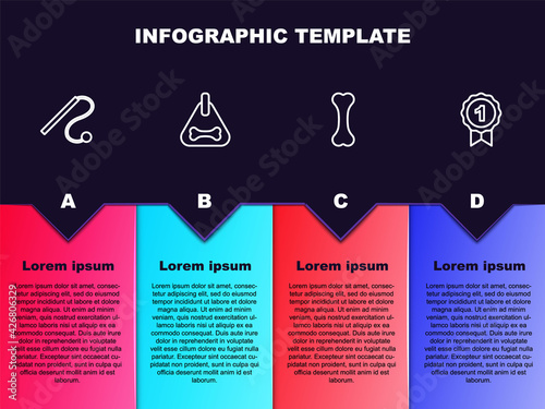 Set line Pet cat toy, Dog collar, bone and award symbol. Business infographic template. Vector