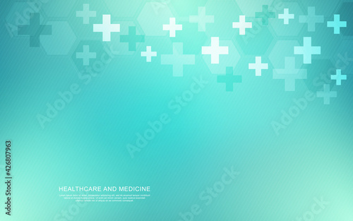 Vector illustration of a medical background with hexagons and crosses. Concepts and ideas for healthcare and medicine design