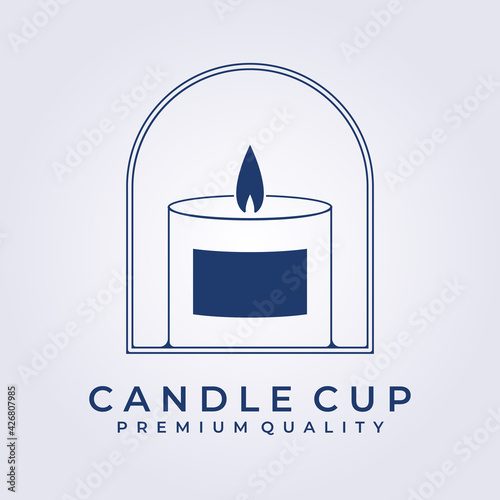 Candle cup light flame logo vector icon symbol sign label badge emblem illustration design graphic line art simple candle logo