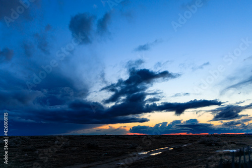 Beautiful sunset in the steppe of Kazakhstan