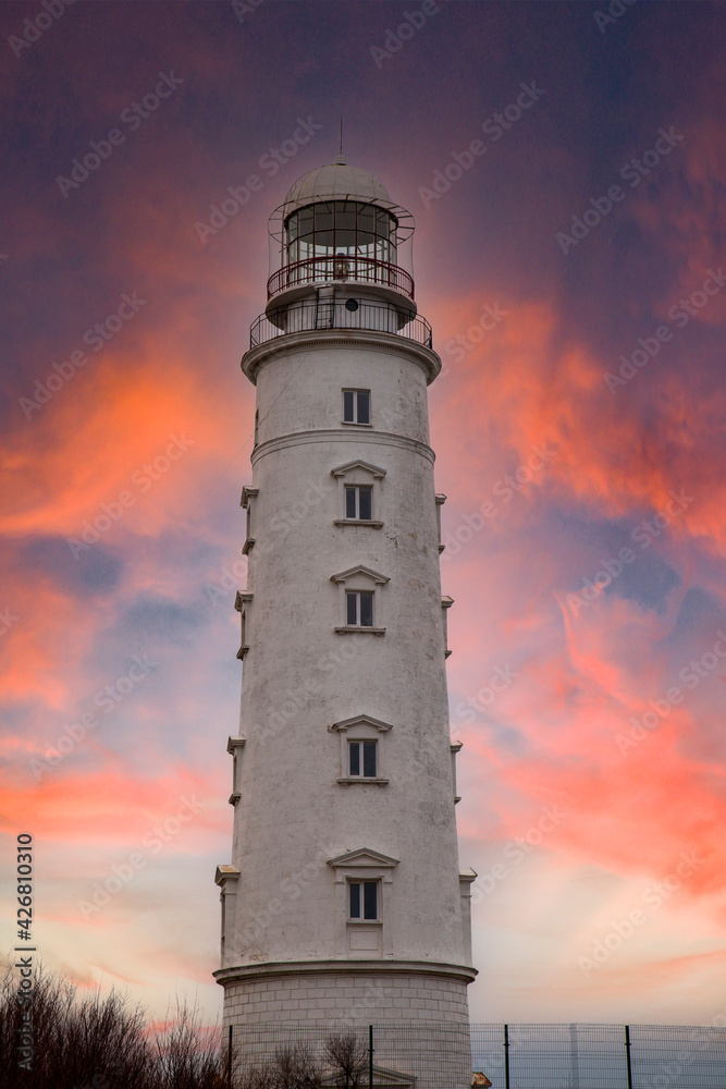 The current white Kherson lighthouse in Simferopol
