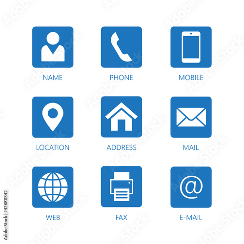 Vector business card contact icon set, Simple silhouette design illustration