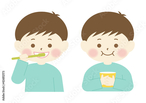 歯みがき　うがい　男の子