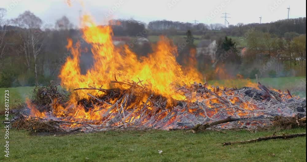 Close up of large bonfire in early spring on a field Close up of large bonfire in early spring on a field