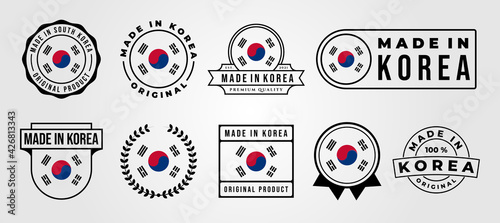 set bundled made in korea label badge vector illustration design, made in korea logo design