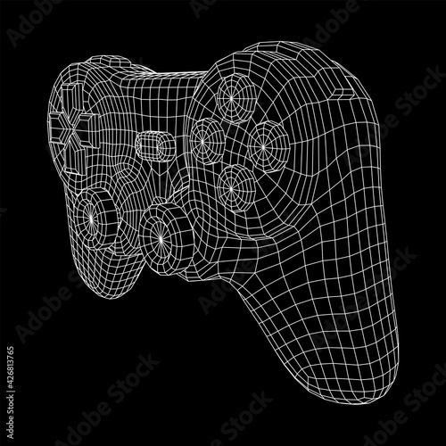 Game controller or gamepad for videogames. Wireframe low poly mesh vector illustration.